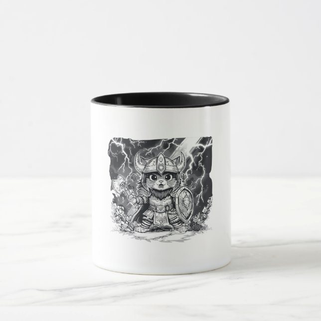 Epischer Wikinger-Katz-Krieger mit Axt und Schild Tasse (Zentrum)