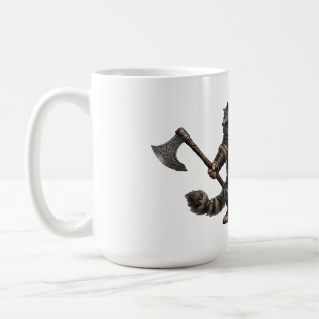 Epischer Wikinger Maine Coon Katzenkrieger  Kaffeetasse (Links)