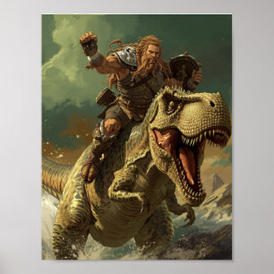 Epischer Wikingerkrieger reitet auf einem brüllend Poster