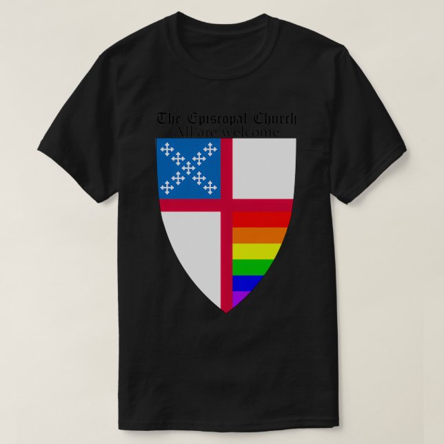 Episcopal Church Shield with Rainbow Pride Horizon T-Shirt (Design vorne)