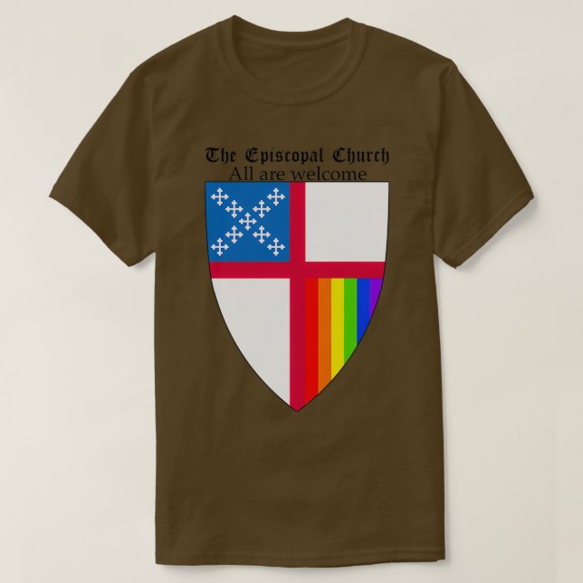 Episcopal Church Shield with Rainbow Pride Vertica T-Shirt (Design vorne)