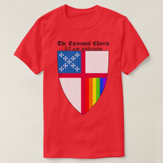 Episcopal Church Shield with Rainbow Pride Vertica T-Shirt (Design vorne)