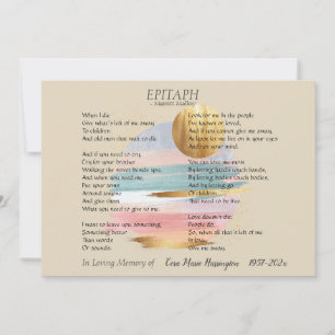 Epitaph Gedicht II Anpassbare Memorykarte Ankündigung