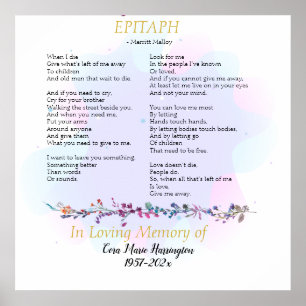 Epitaph Poem Watercolor Memorial Poster