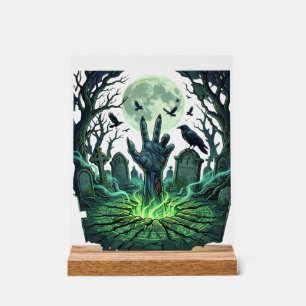 Epitapip Zombie Hand Vollmond Friedhof Acrylschild