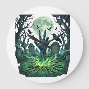 Epitapip Zombie Hand Vollmond Friedhof Große Wanduhr