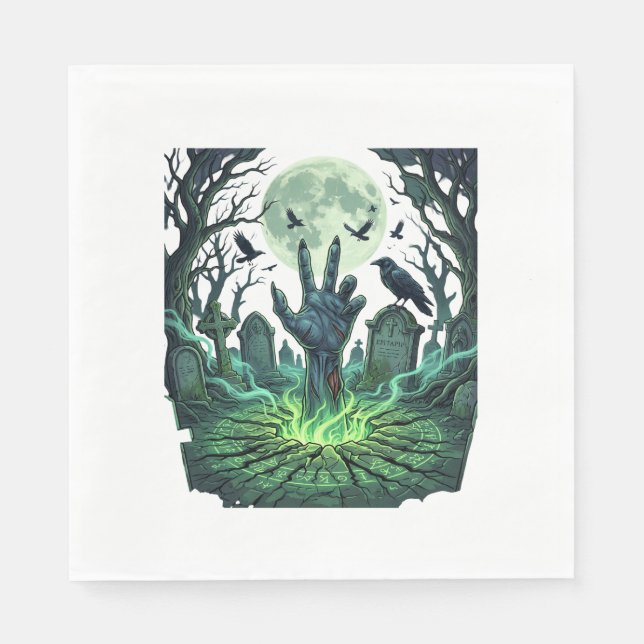 Epitapip Zombie Hand Vollmond Friedhof Serviette (Vorderseite)