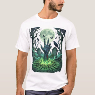 Epitapip Zombie Hand Vollmond Friedhof T-Shirt