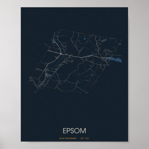 Epsom New Hampshire Straßenkarte Poster (Nacht)