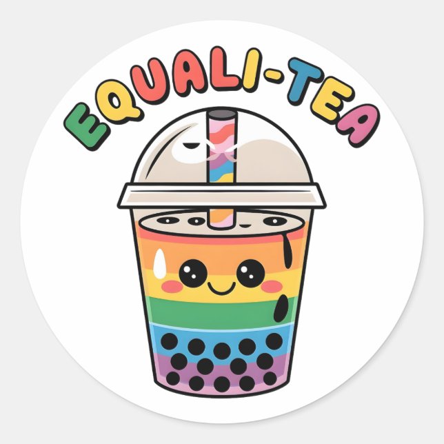Equali-Tea Lustiges LGBTQ-Bubble-Tea-Pride-Monat Runder Aufkleber (Vorderseite)