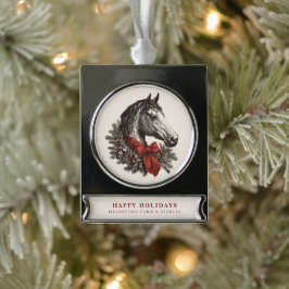 Equestrian Christmas Horse Festive Vintage Holiday Banner-Ornament Silber