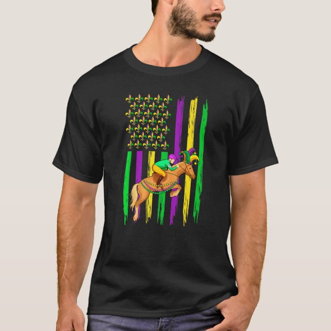 Equestrian Jester Hat Retro American Flag Mardi Gr T-Shirt (Vorderseite)