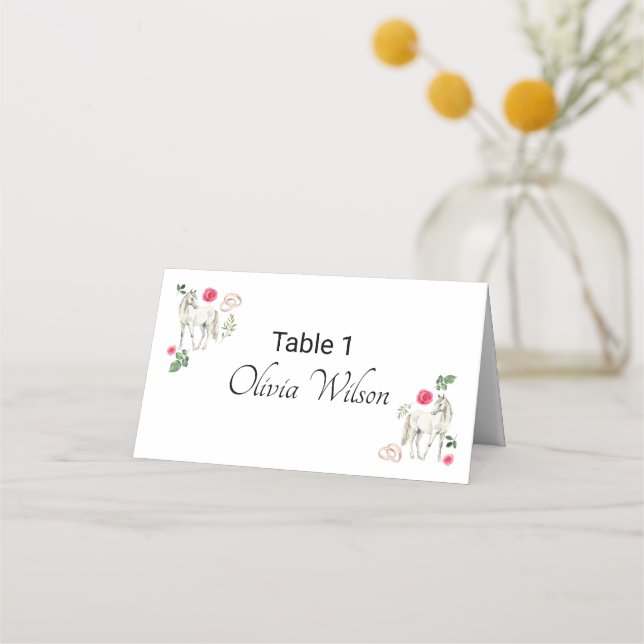 Equestrian Pink Floral Wedding Place Card Platzkarte (Vorderseite)