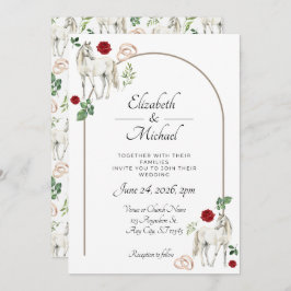 Equestrian Red Floral Wedding Invitation  Einladung