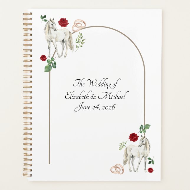 Equestrian Red Floral Wedding Planner Planer (Vorderseite)