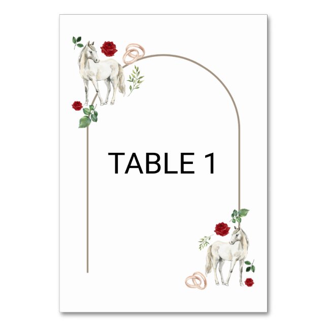 Equestrian Red Floral Wedding Table Number Card Tischnummer (Vorderseite)