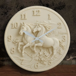Equestrian White horse marble  Große Wanduhr