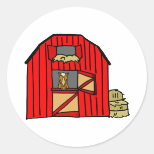 Equine Stall Red Barn Farm Scene Runder Aufkleber