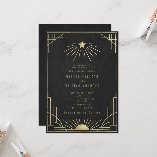 Equinox Art Deco Celestial Wedding Invitation Einladung (Vorderseite/Rückseite Beispiel)