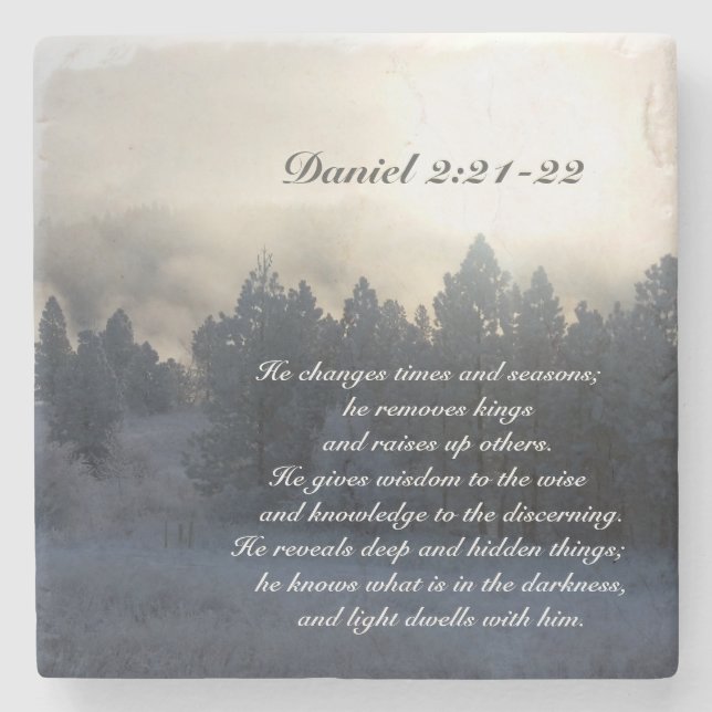 Er ändert die Zeiten und Jahreszeiten, Daniel 2:21 Steinuntersetzer (Vorderseite)