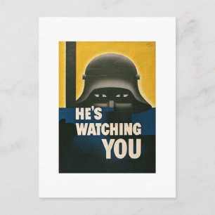 Er beobachtet dich - Vintage WWII Postkarte