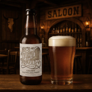 Er bindet die Knot Rustic Cowboy Bachelor Party Bierflaschenetikett