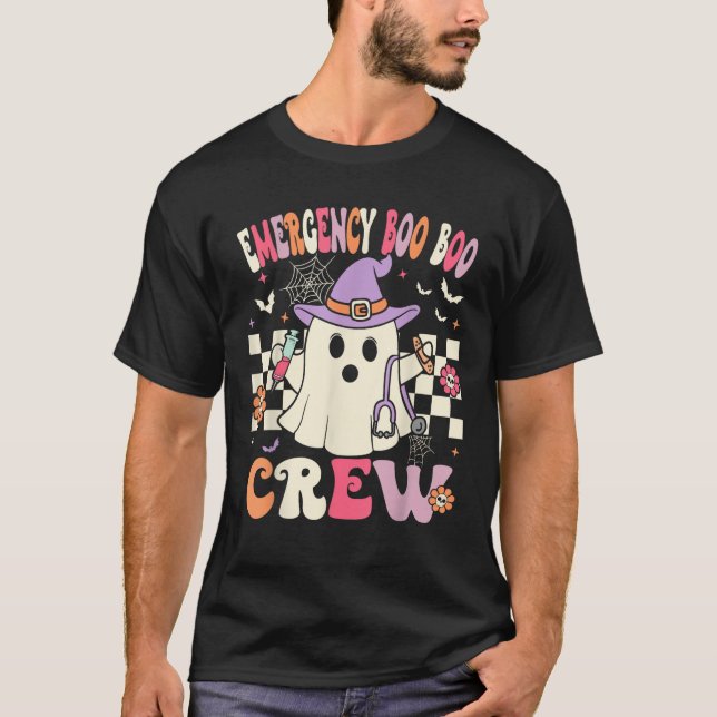 ER Boo Crew Groovy Emergency Room Nurse Funny Hall T-Shirt (Vorderseite)