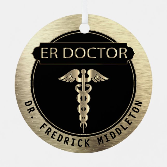 ER Doctor 👨 ⚕️ - Schwarz und Gold Ornament Aus Metall (Vorderseite)