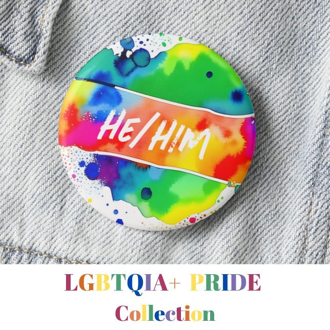 Er/er Pronouns Pride Watercolor Rainbow Button (Von Creator hochgeladen)