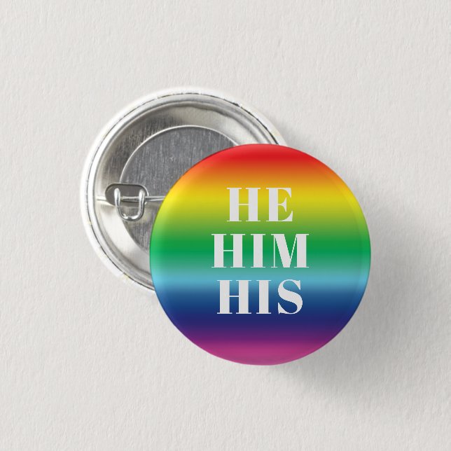 Er, Er, Seine, Pronomen - Lgbtq Stolz Regenbogen Button (Vorne & Hinten)