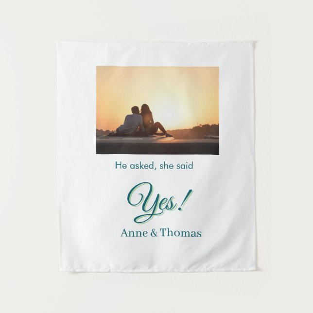 Er fragte, sie sagte ja Foto verlobt blau grün Wandteppich (Vorderseite)