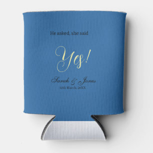 Er fragte sie sagte ja Verlobung einfach blau gelb Dosenkühler
