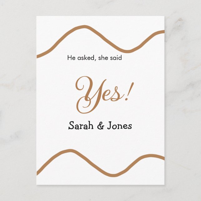 Er fragte sie sagte ja Verlobung einfach minimal  Postkarte (Vorderseite)