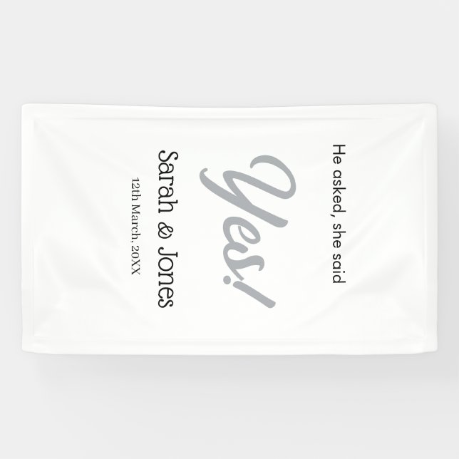 Er fragte sie sagte ja Verlobung einfache silberne Banner (Horizontal)