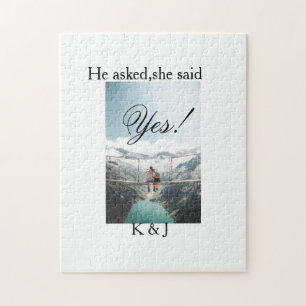 Er fragte sie sagte ja Verlobungsfoto Name stilvol Puzzle