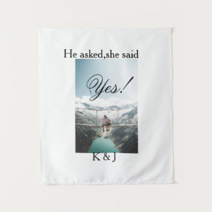 Er fragte sie sagte ja Verlobungsfoto Name stilvol Wandteppich