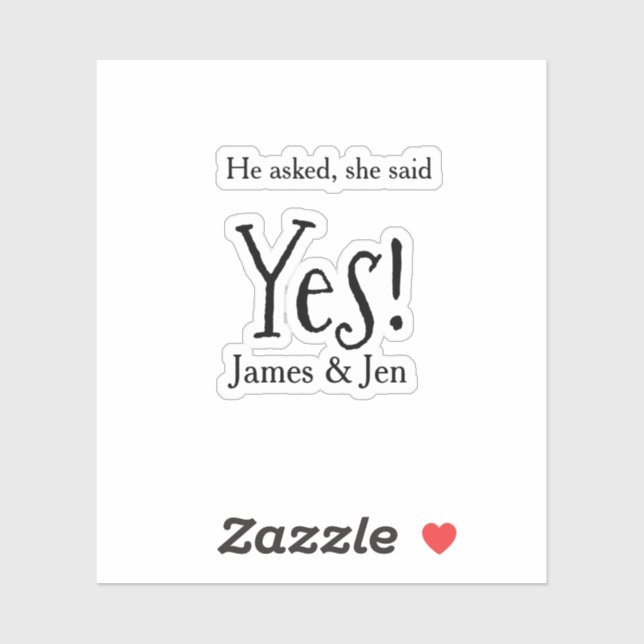 Er fragte sie sagte ja Verlobungsparty Name einfac Aufkleber (Blatt)
