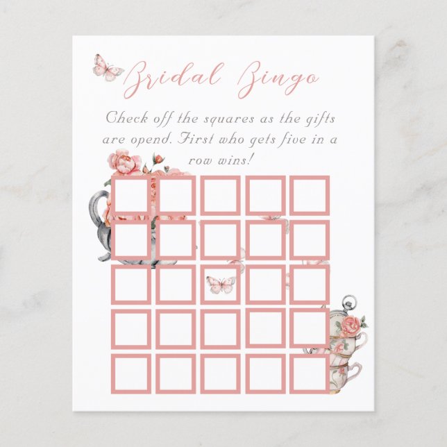 Er gibt Butterfliegen Tea Floral Shower Bingo Spie (Vorderseite)