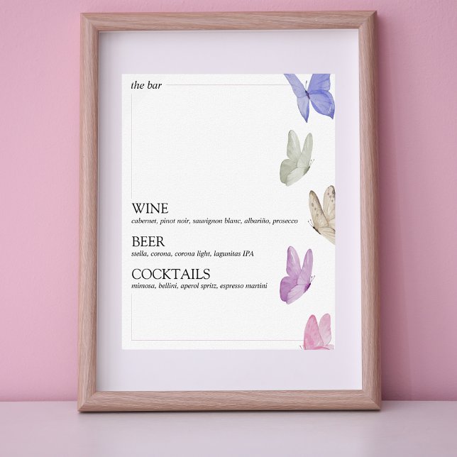 Er gibt ihren Schmetterlingen Brautparty Bar Sign Poster (Open bar sign he gives her butterflies bridal shower )