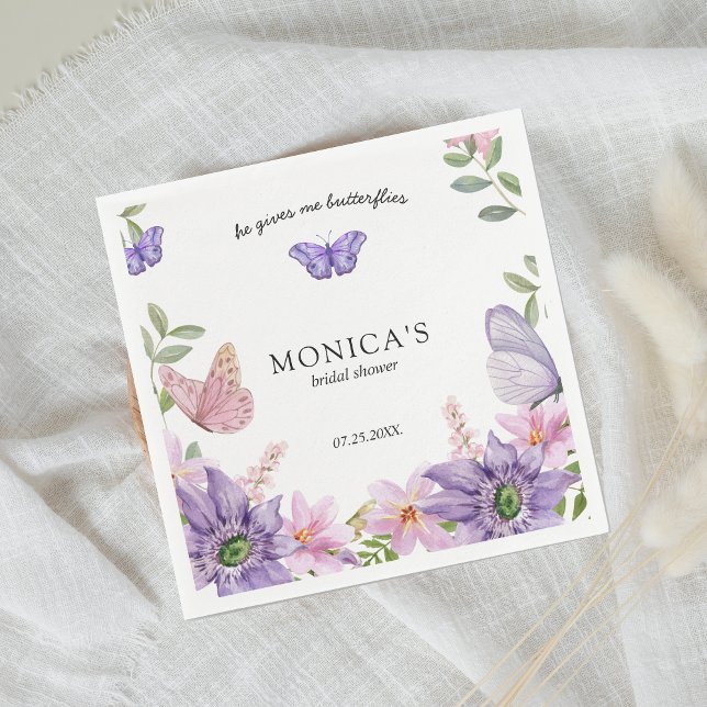 Er gibt ihren Schmetterlingen Brautparty Elegant Serviette (he gives her butterflies bridal shower napkins)