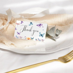 Er gibt ihren Schmetterlingen Wildblume Brautparty Dankeskarte