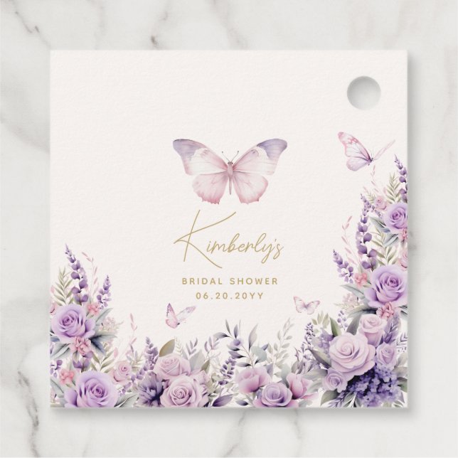 Er gibt ihren Schmetterlingen Wildblumen Brautpart Geschenkanhänger (Rückseite)