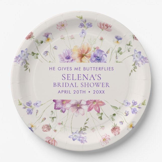 Er gibt mir Lila Schmetterlinge Brautparty Pappteller (Vorderseite)