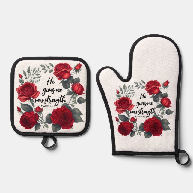 Er gibt mir neue Kraft Ofenhandschuh & Topflappen-Set (Vorderseite)