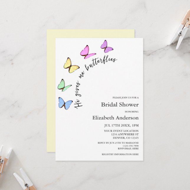 Er gibt mir Schmetterlinge Brautparty Einladung (Vorderseite/Rückseite Beispiel)