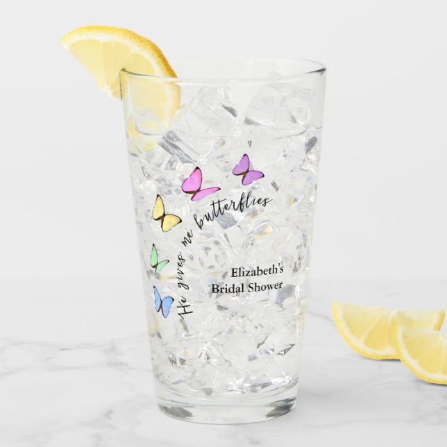 Er gibt mir Schmetterlinge Brautparty Glas (Vorderseite Ice)