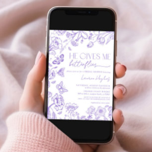 Er gibt mir Schmetterlinge Lavender Vintage Dusche Einladung