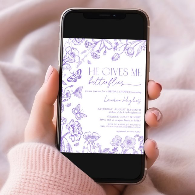 Er gibt mir Schmetterlinge Lavender Vintage Dusche Einladung (Von Creator hochgeladen)