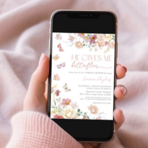 Er gibt mir Schmetterlinge pinkfarbenes Brautparty Einladung