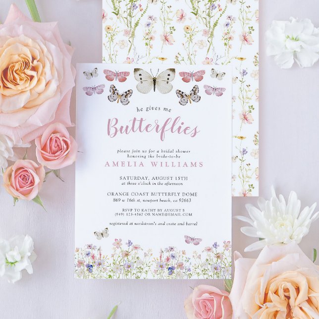 Er gibt mir Schmetterlinge pinkfarbenes Brautparty Einladung (Easily personalize this beautiful butterfly bridal shower invitation for the perfect celebration!)
